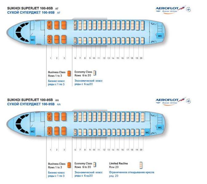 Схема расположения мест во всех самолетах авиакомпаний России